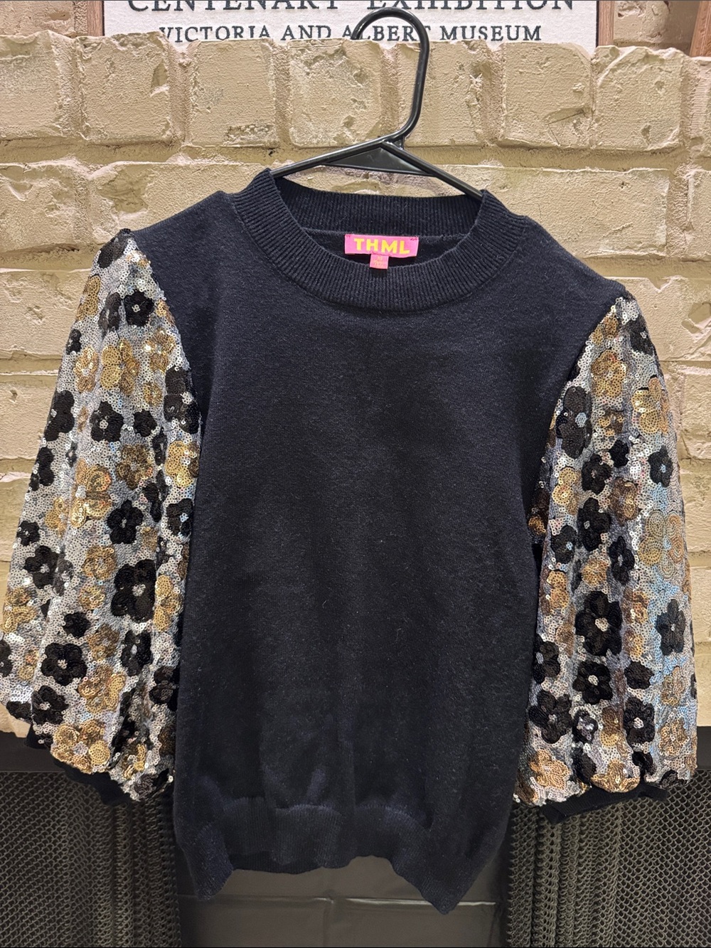 THML Black Crewneck Sweater with Pink Label